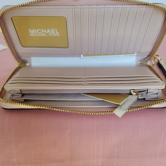 MICHAEL KORS Jet Set Travel Large Continental Leather Wallet-Powder Blush🎈⭐$128 - Picture 12 of 16
